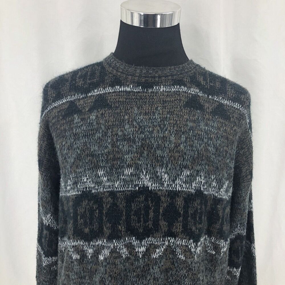 Vintage Michael Gerald Mens Sweater Brown Black Fair Isle Grandpa Crewneck XL